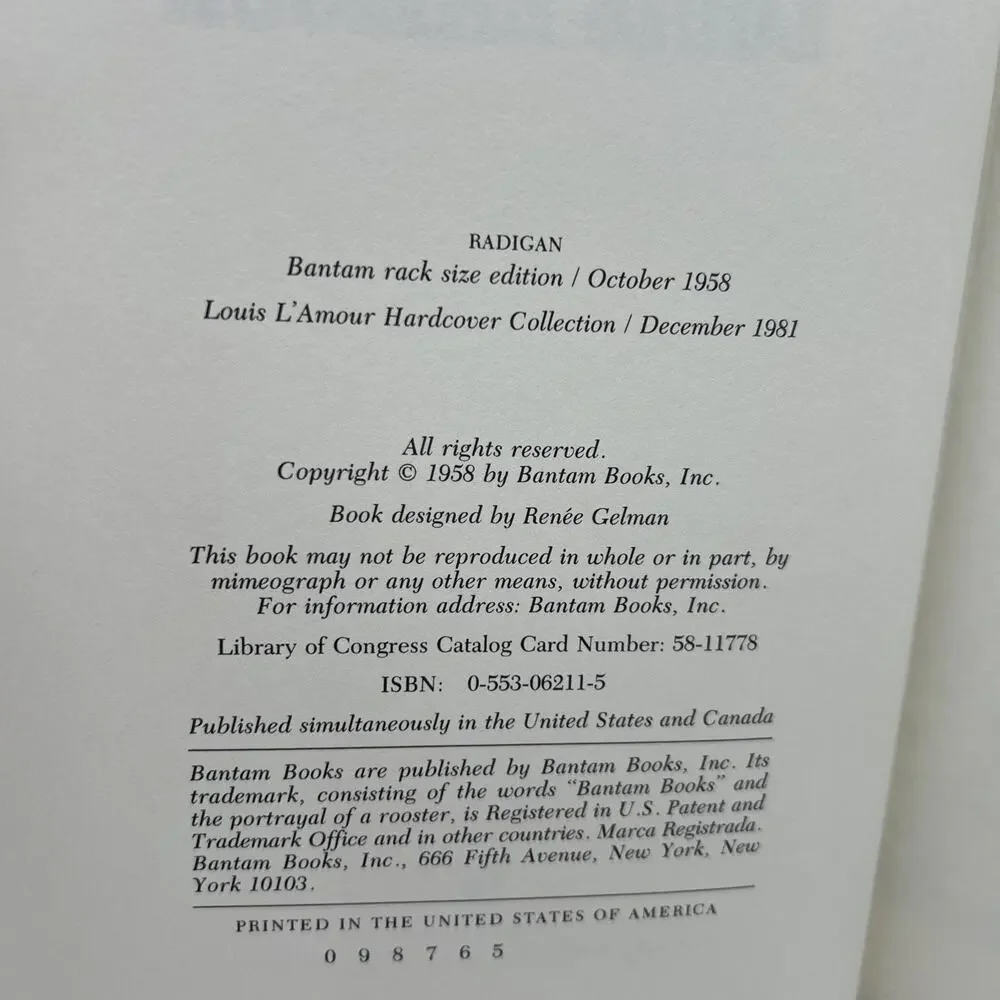 Radigan Louis L’Amour Leatherette Hardcover Book Like New